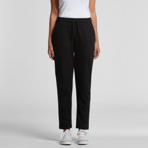 Black heavy lounge pants with a drawstring waist, featuring a relaxed fit and a logo.