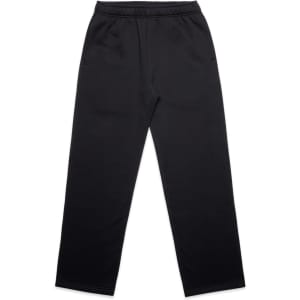 Cuffless track pants in black with an elastic waistband and two side pockets, featuring a logo.