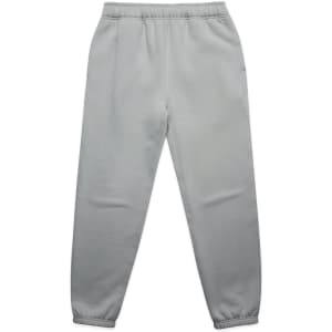 Light grey track pants with an elastic waistband and ankle cuffs, featuring side pockets and a subtle logo.