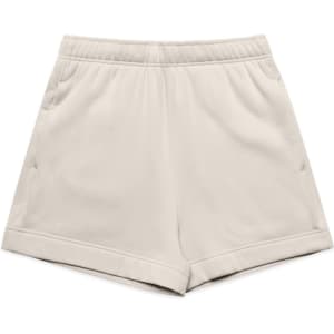 Track shorts in a light beige colour with an elastic waistband and side pockets. Features a brand logo.