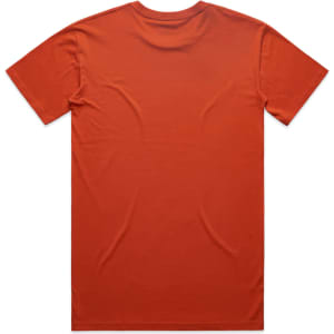 An orange t-shirt featuring a plain back with no visible logos or designs.