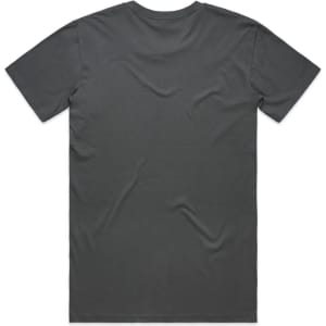 A grey T-shirt with a plain back design, featuring a logo on the lower side.
