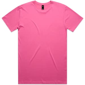 A pink Staple Tee featuring a classic fit and short sleeves, with a brand logo on the neck.