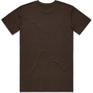 A dark olive green T-shirt featuring a simple design and a logo on the back.