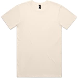 A cream-coloured T-shirt featuring a label on the neckline and a plain design without any graphics.