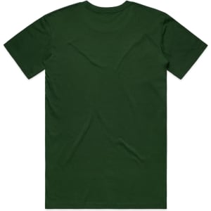 A green T-shirt with a simple design and a visible logo on the back.