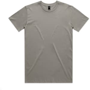 A light olive green T-shirt with a round neck and short sleeves; features a logo on the label.