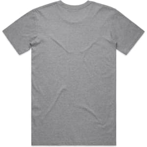 A grey T-shirt featuring short sleeves and an empty back. The shirt includes a logo on the front.