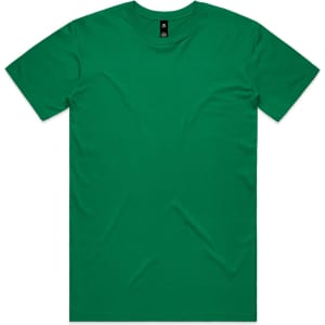 A green unisex T-shirt with a classic crew neck and short sleeves, featuring a logo on the label.