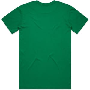 A green T-shirt with a round neckline and short sleeves, featuring a plain back and a logo.
