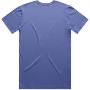 A blue T-shirt with a plain back, featuring a simple cut and design. It has a logo on the back.