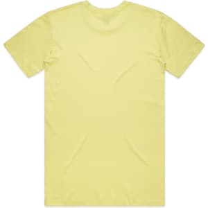 A yellow T-shirt viewed from the back, featuring a plain design and a logo on the upper back.