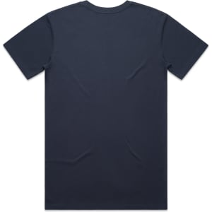 Navy blue T-shirt with short sleeves and a plain back design, featuring a simple logo.