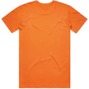 An orange t-shirt displayed from the back, featuring short sleeves and a plain design. The shirt has a logo.