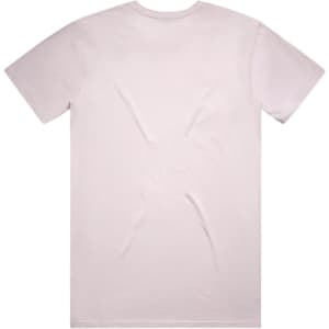 A plain beige t-shirt featuring a round neckline and short sleeves, displaying a simple design without front graphics.