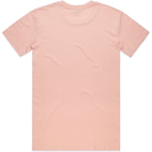 A plain pink T-shirt with a simple design and a back view. It features a logo at the neck area.