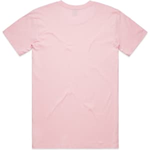 A plain pink T-shirt featuring a back view. The shirt has short sleeves and a simple design.