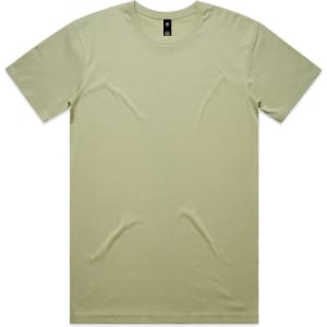 A light green t-shirt with a round neckline and short sleeves, displaying a simple design. It features a logo.