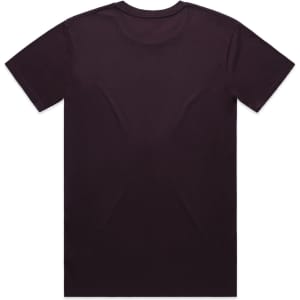 A black t-shirt with a plain back, featuring a logo on the lower side.