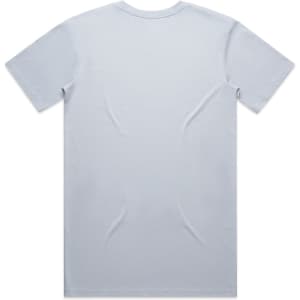 A plain light blue T-shirt featuring a standard crew neck design and no visible print on the back.