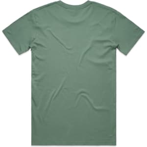 A green t-shirt with a simple design, featuring a logo on the back. The shirt has a round neckline and short sleeves.
