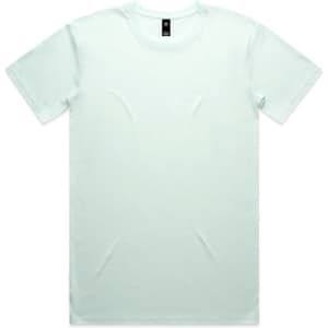 A light mint green t-shirt with a standard crew neck and short sleeves. It features a logo tag at the neckline.