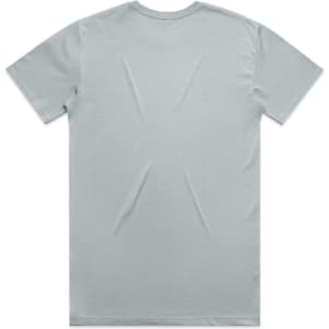 A light green T-shirt with short sleeves and a plain back, featuring a logo.