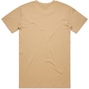 A beige Basic Tee, featuring a simple design with short sleeves and a crew neck. The back is plain with no graphics.