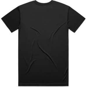 A black staple active tee with a smooth texture and a logo on the back.