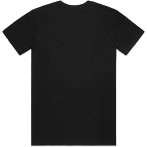 A black organic t-shirt featuring a plain back and a small logo at the neckline.