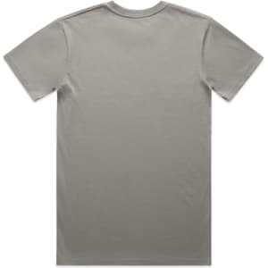 A plain grey organic cotton T-shirt featuring a back view. The shirt has a simple design and includes a logo.