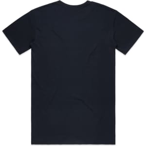 A dark navy organic t-shirt with short sleeves and a plain back. It features a logo.