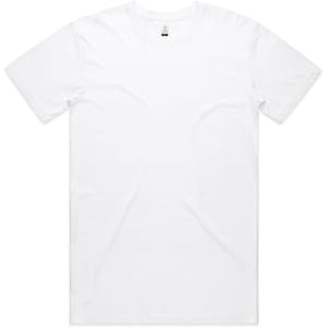A white organic T-shirt with a round neck and short sleeves, featuring a branding label.