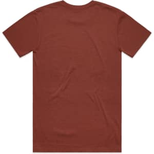 A brown T-shirt with a standard crew neck and short sleeves. The back of the shirt is plain.