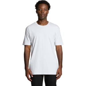 A plain, light grey T-shirt with short sleeves, featuring a logo on the front.