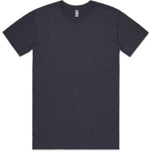 A dark grey T-shirt with a basic crew neckline and short sleeves, featuring a branding logo.