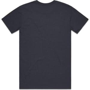 A dark grey t-shirt with short sleeves and a round neckline. The back view is displayed.
