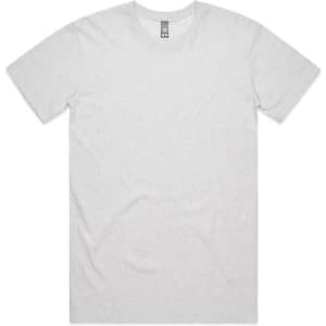 A light grey T-shirt with short sleeves and a round neck. It features a logo on the tag.