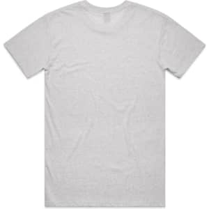 A grey T-shirt featuring short sleeves and a standard crew neck, displaying a plain back without any graphics.
