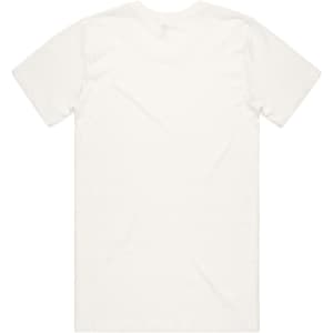 A plain white t-shirt displayed from the back, featuring short sleeves and a simple design.