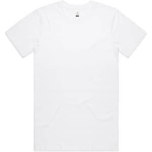 A white organic t-shirt with short sleeves, featuring a logo at the neckline.