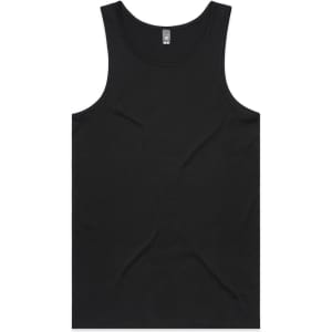 A black singlet with a classic tank top design, featuring a small logo at the neckline.