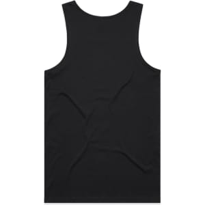 A black singlet with a simple design and no visible logos or branding. The back view highlights its sleeveless style.