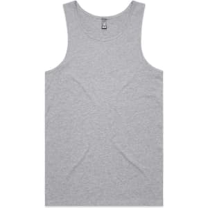 A grey singlet with a simple design and a logo at the neckline.