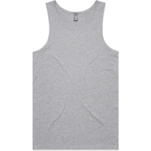 A grey singlet with a simple design and a branding logo on the label.