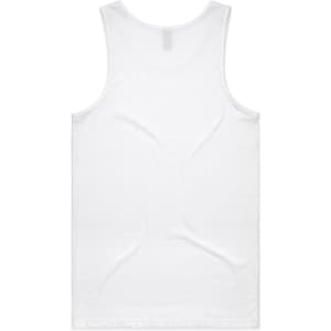 A white singlet with a plain back, featuring a logo at the neckline.