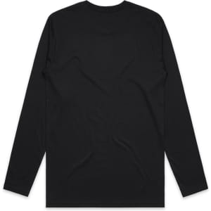 A black long-sleeve t-shirt featuring a plain back design and a logo.