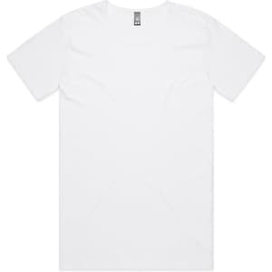 A plain white T-shirt with a round neckline and short sleeves. It features a small logo on the tag.