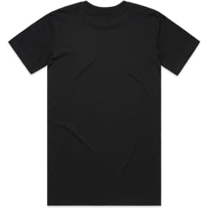 A black T-shirt with a standard fit and short sleeves, featuring a plain design on the back.