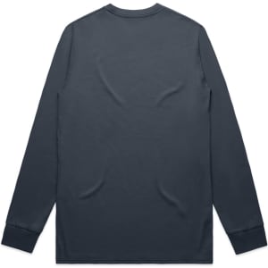 A long-sleeve tee in a dark grey colour, featuring a simple design and a logo on the back.